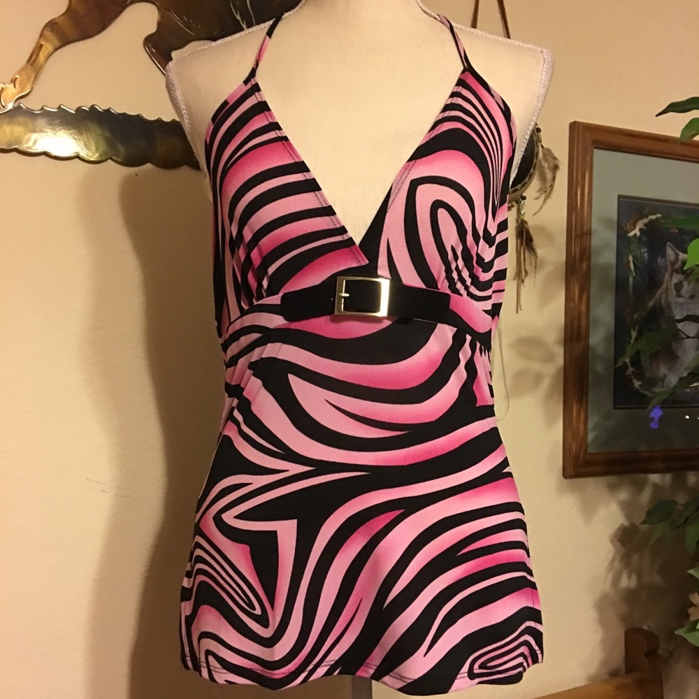 Venus retro print buckle detail halter top S